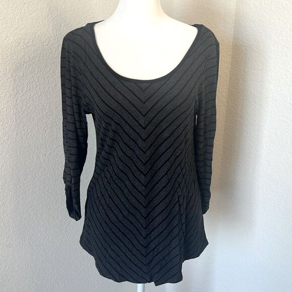 Cable & Guage Women's Round Neck Tab Sleeve Striped Fitted T-Shirt ~ Size Medium - Picture 1 of 7